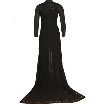 Sanskriti Vintage Black Sarees Pure Georgette Silk Embroidered Sari Sustainable Fabric