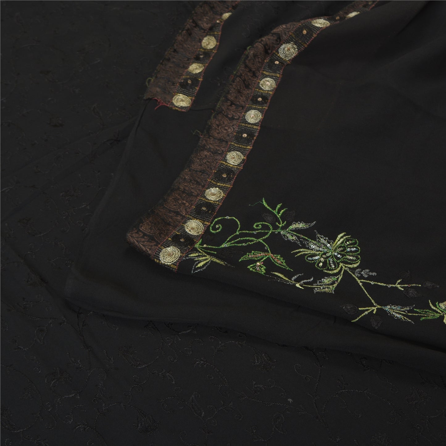 Sanskriti Vintage Black Sarees Pure Georgette Silk Embroidered Sari Sustainable Fabric