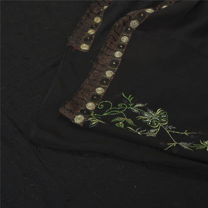 Sanskriti Vintage Black Sarees Pure Georgette Silk Embroidered Sari Sustainable Fabric