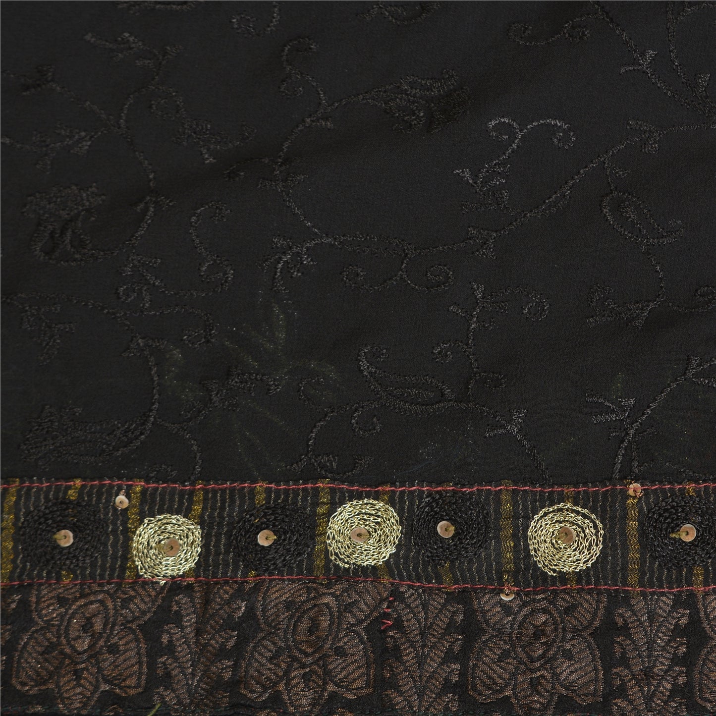 Sanskriti Vintage Black Sarees Pure Georgette Silk Embroidered Sari Sustainable Fabric