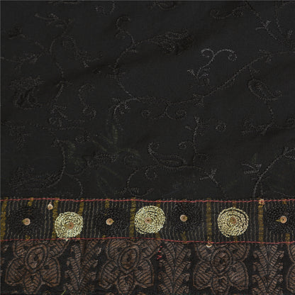 Sanskriti Vintage Black Sarees Pure Georgette Silk Embroidered Sari Sustainable Fabric