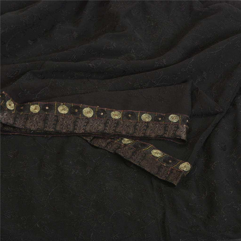 Sanskriti Vintage Black Sarees Pure Georgette Silk Embroidered Sari Sustainable Fabric