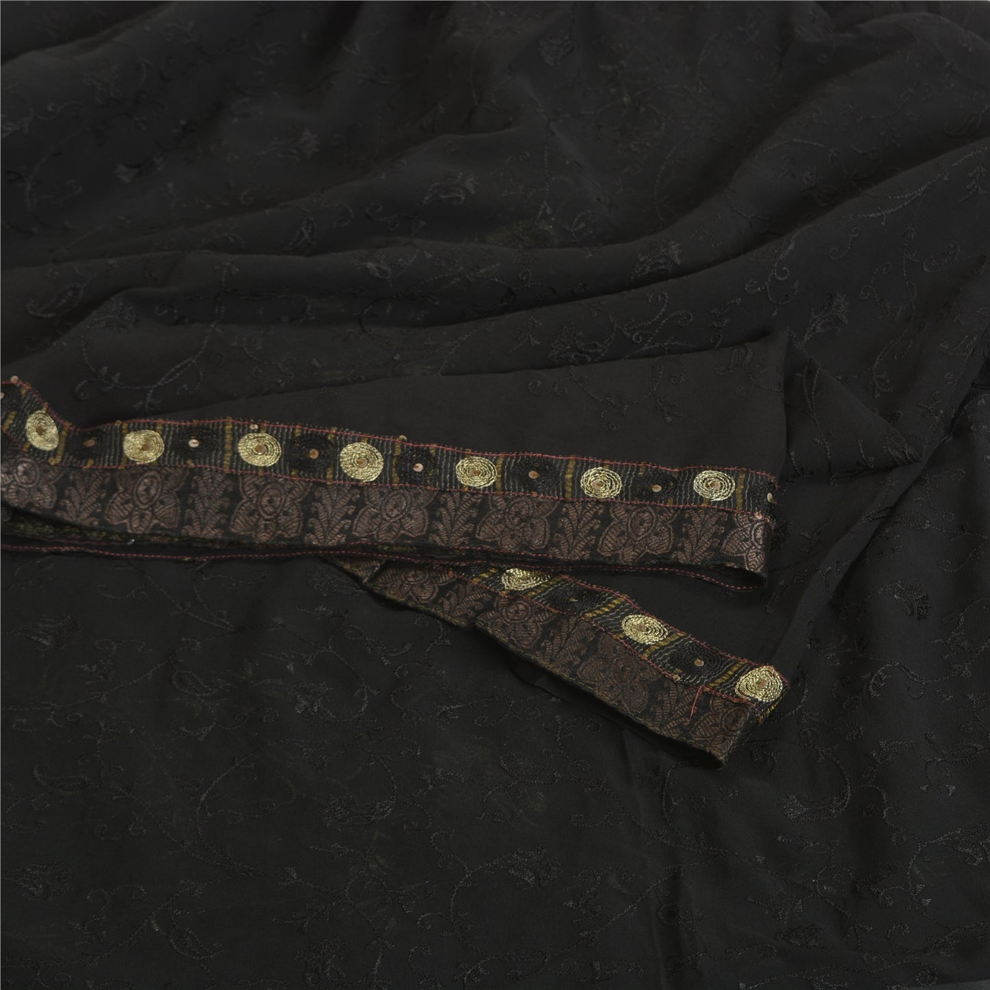 Sanskriti Vintage Black Sarees Pure Georgette Silk Embroidered Sari Sustainable Fabric