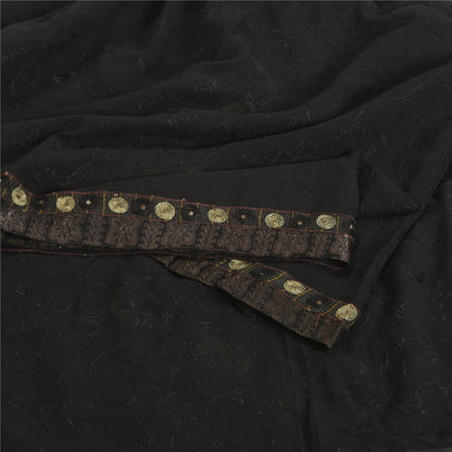 Sanskriti Vintage Black Sarees Pure Georgette Silk Embroidered Sari Sustainable Fabric