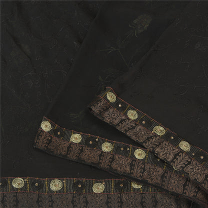 Sanskriti Vintage Black Sarees Pure Georgette Silk Embroidered Sari Sustainable Fabric