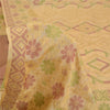 Sanskriti Vintage Cream Sarees 100% Pure Silk Woven Sari Craft 5 Yard Sustainable Fabric