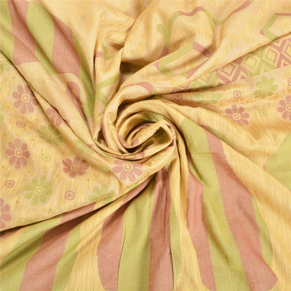 Sanskriti Vintage Cream Sarees 100% Pure Silk Woven Sari Craft 5 Yard Sustainable Fabric