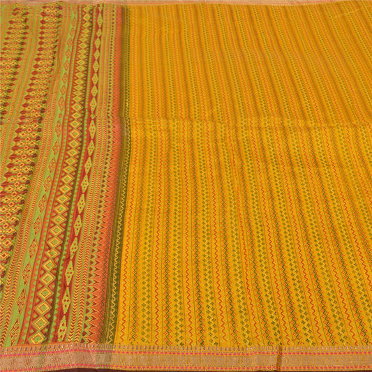 Sanskriti Vintage Yellow Sarees Pure Silk Painted Woven Zari Premium Sari Sustainable Fabric