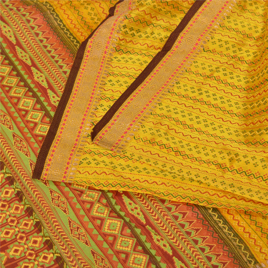 Sanskriti Vintage Yellow Sarees Pure Silk Painted Woven Zari Premium Sari Sustainable Fabric