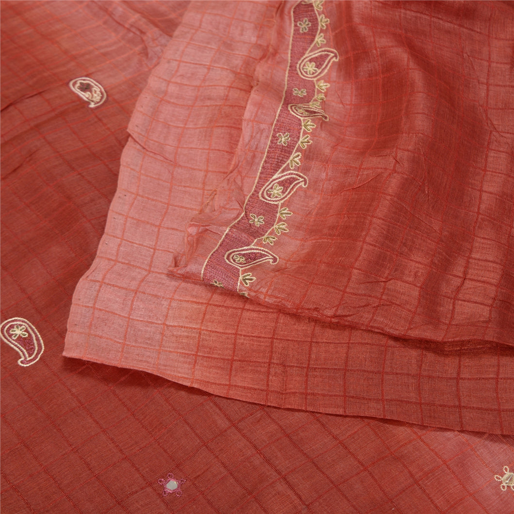 Sanskriti Vintage Dark Red Sarees Pure Silk Hand Beaded Woven Sari Craft Fabric
