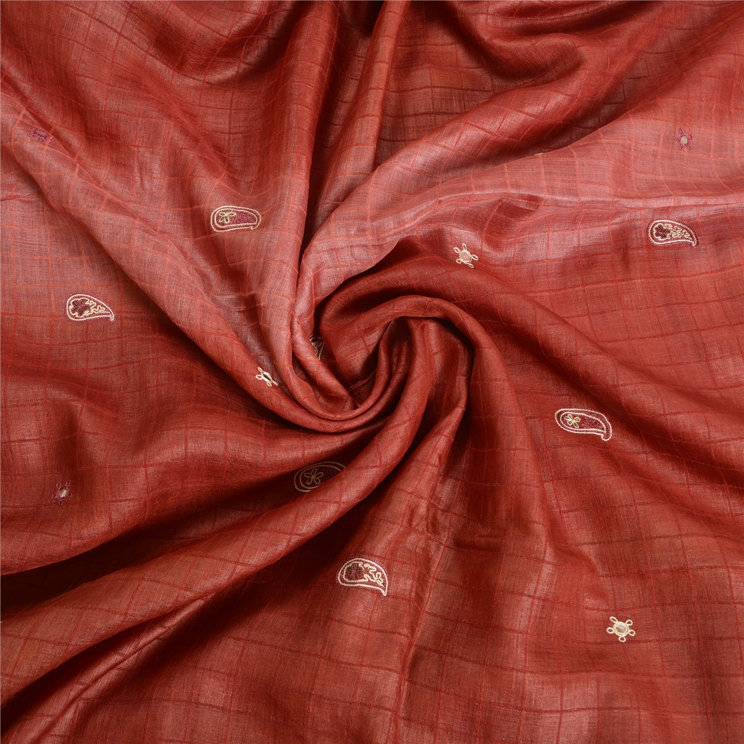 Sanskriti Vintage Dark Red Sarees Pure Silk Hand Beaded Woven Sari Craft Sustainable Fabric