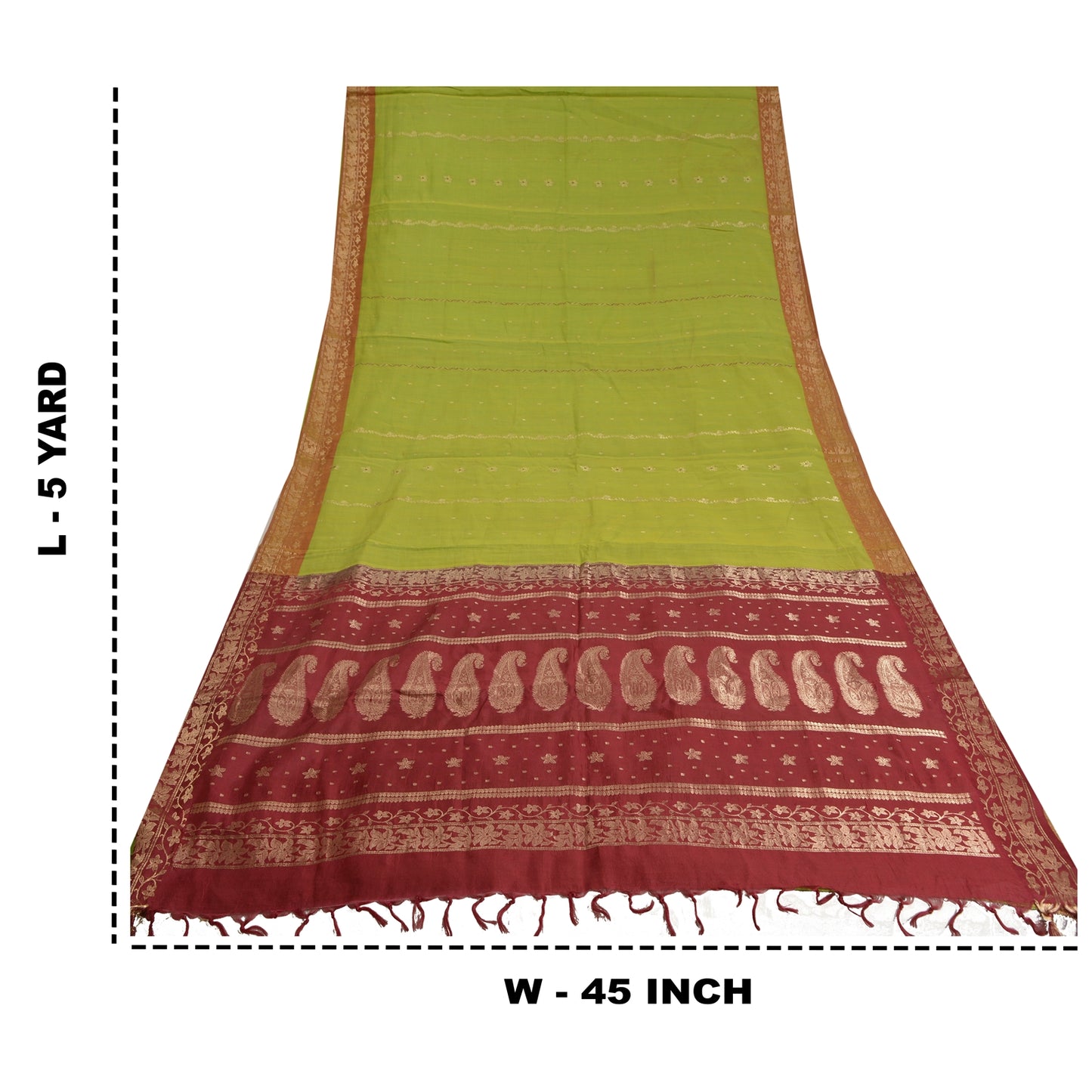 Sanskriti Vintage Green Sarees Cotton Silk Woven Brocade/Banarasi Sari Sustainable Fabric