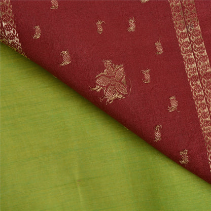 Sanskriti Vintage Green Sarees Cotton Silk Woven Brocade/Banarasi Sari Sustainable Fabric