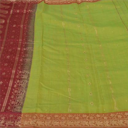 Sanskriti Vintage Green Sarees Cotton Silk Woven Brocade/Banarasi Sari Sustainable Fabric