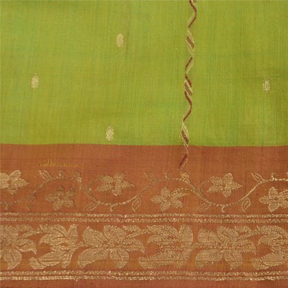 Sanskriti Vintage Green Sarees Cotton Silk Woven Brocade/Banarasi Sari Sustainable Fabric
