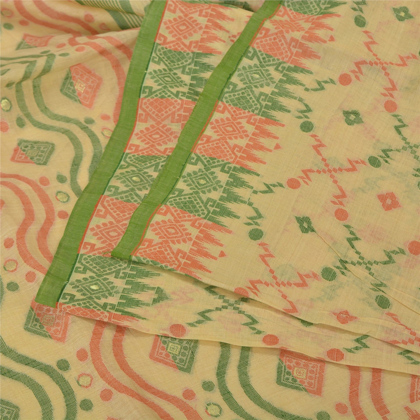 Sanskriti Vintage Cream Sarees 100% Pure Cotton Woven Premium Sari Craft Sustainable Fabric