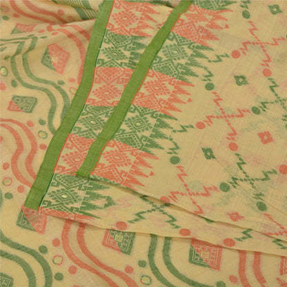 Sanskriti Vintage Cream Sarees 100% Pure Cotton Woven Premium Sari Craft Sustainable Fabric