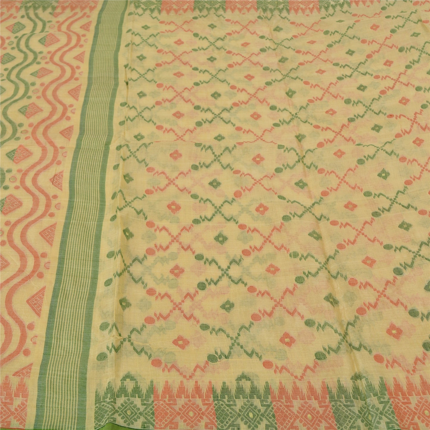 Sanskriti Vintage Cream Sarees 100% Pure Cotton Woven Premium Sari Craft Sustainable Fabric