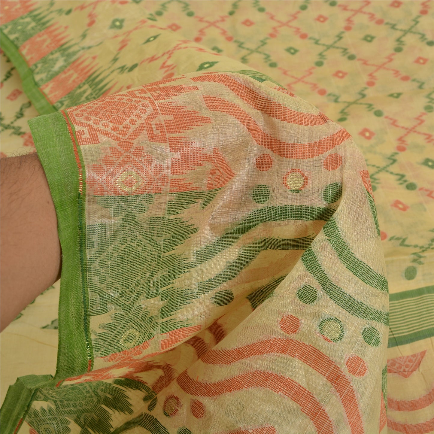 Sanskriti Vintage Cream Sarees 100% Pure Cotton Woven Premium Sari Craft Sustainable Fabric