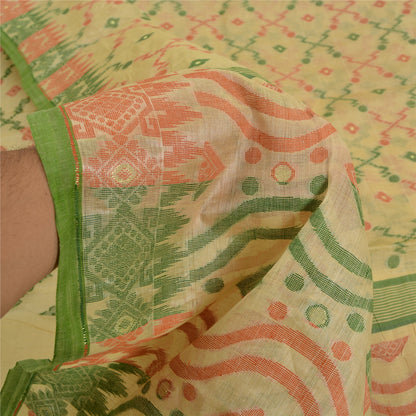 Sanskriti Vintage Cream Sarees 100% Pure Cotton Woven Premium Sari Craft Sustainable Fabric