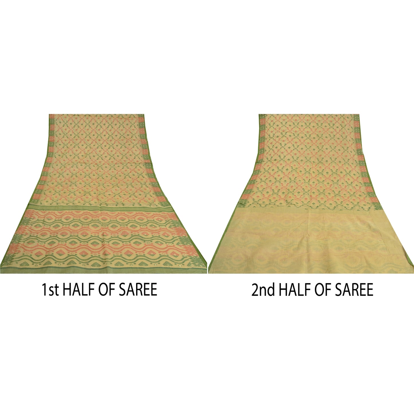 Sanskriti Vintage Cream Sarees 100% Pure Cotton Woven Premium Sari Craft Sustainable Fabric