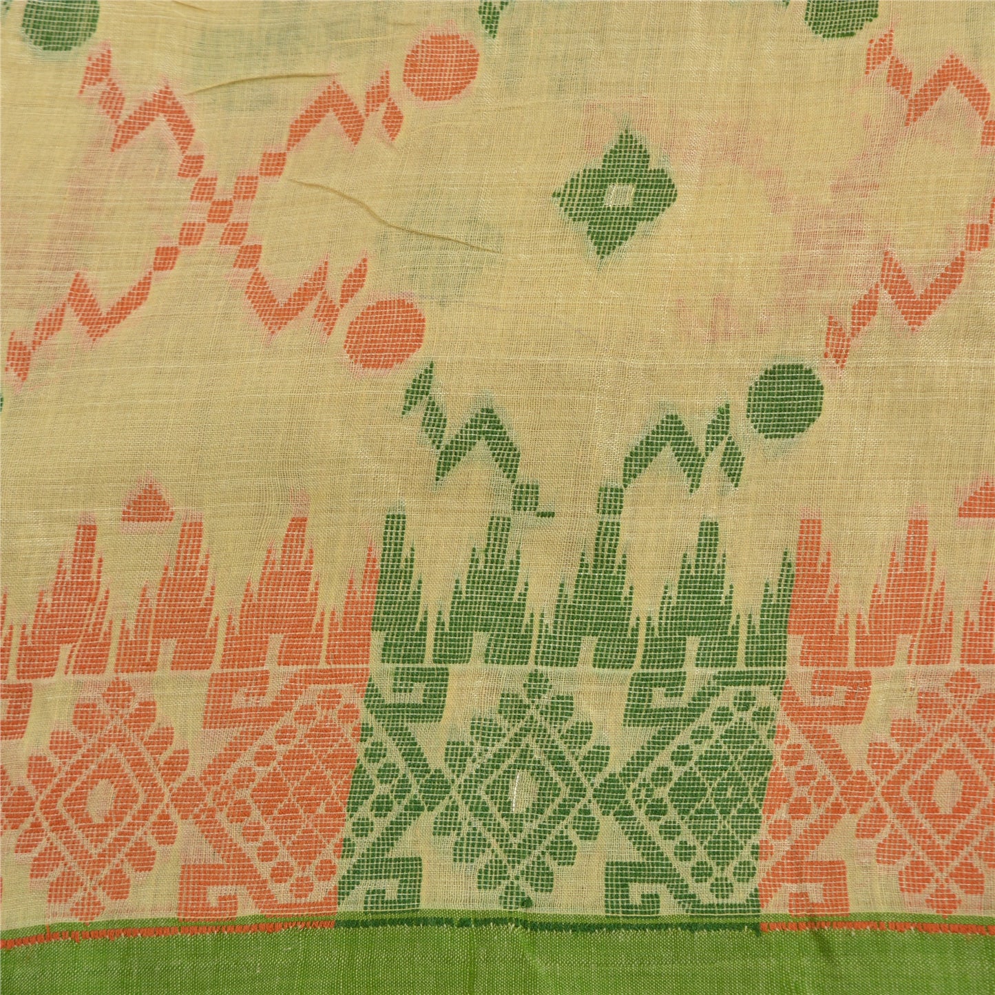 Sanskriti Vintage Cream Sarees 100% Pure Cotton Woven Premium Sari Craft Sustainable Fabric