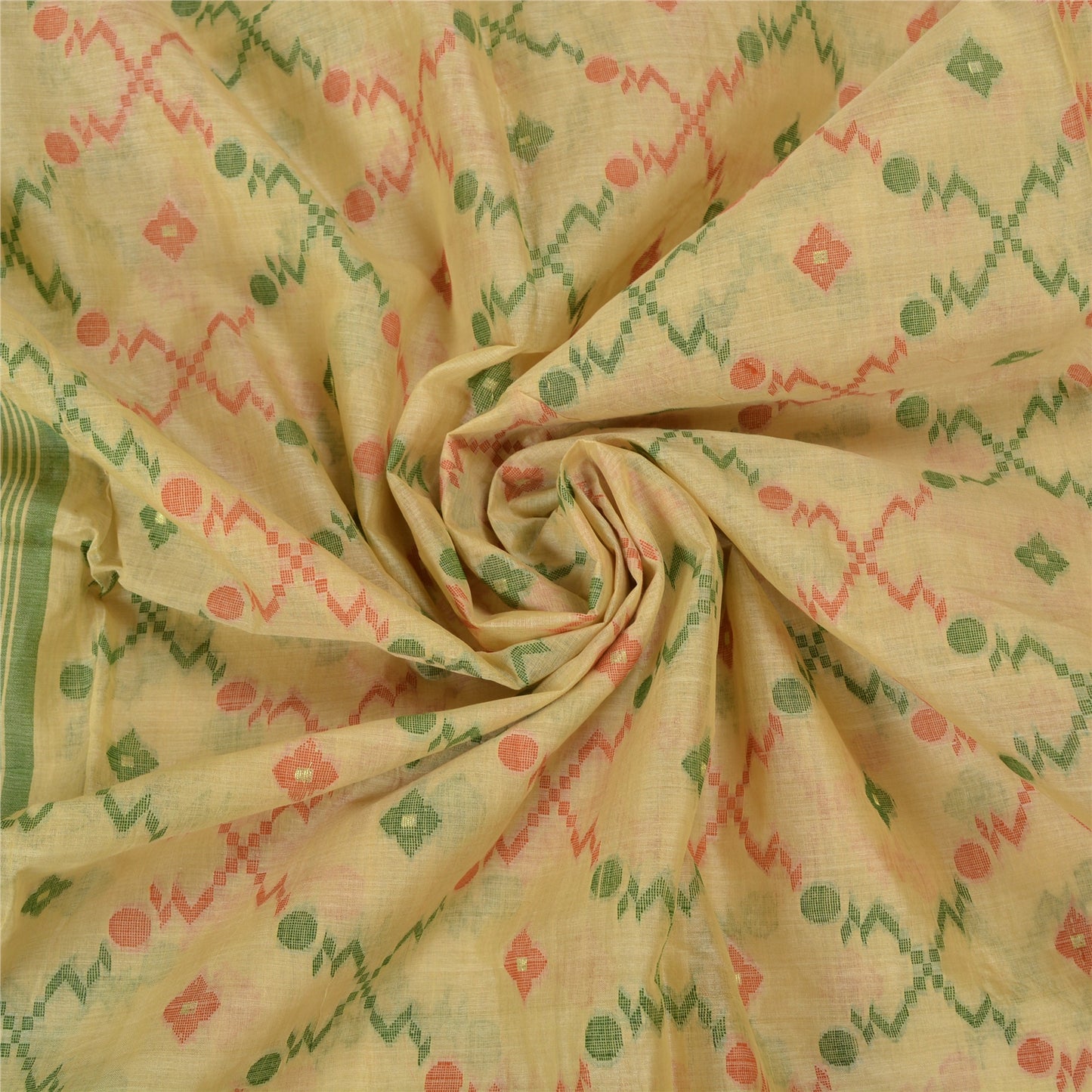 Sanskriti Vintage Cream Sarees 100% Pure Cotton Woven Premium Sari Craft Sustainable Fabric