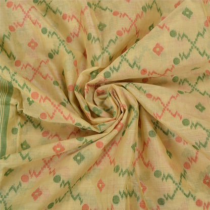 Sanskriti Vintage Cream Sarees 100% Pure Cotton Woven Premium Sari Craft Sustainable Fabric