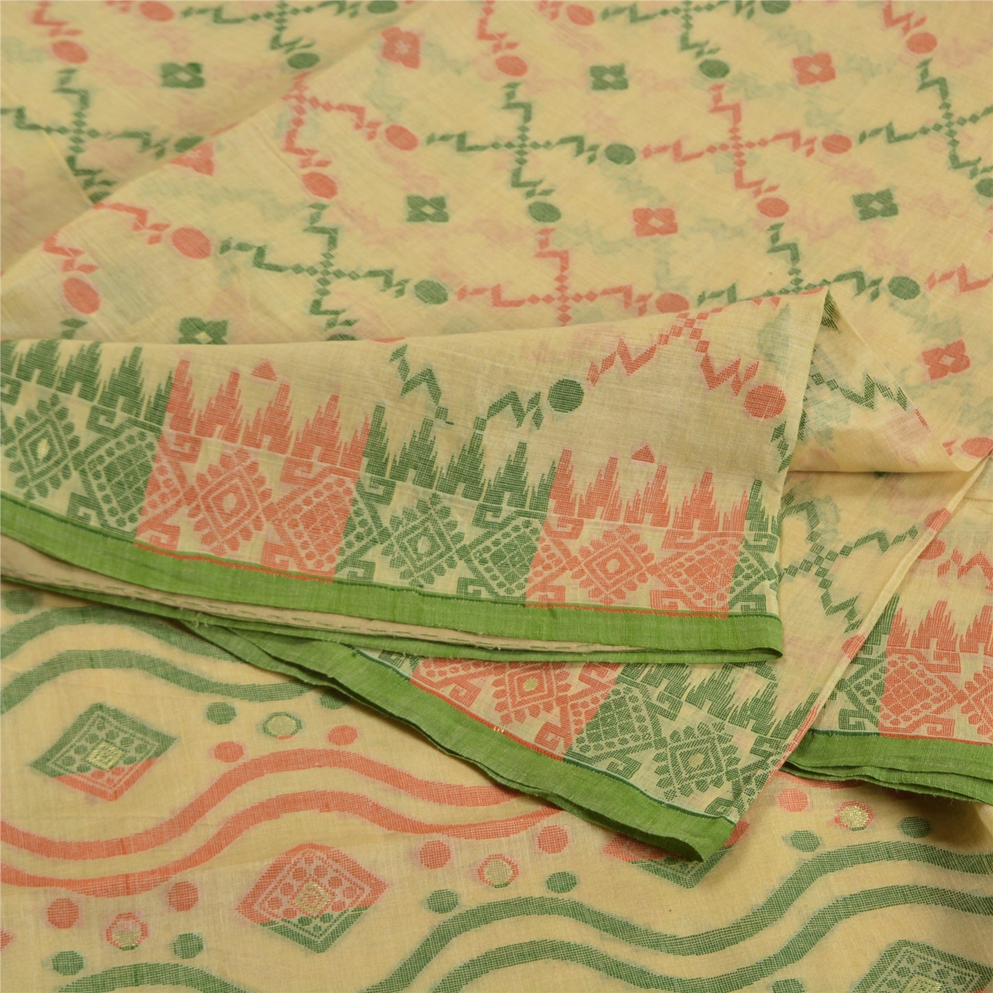 Sanskriti Vintage Cream Sarees 100% Pure Cotton Woven Premium Sari Craft Sustainable Fabric