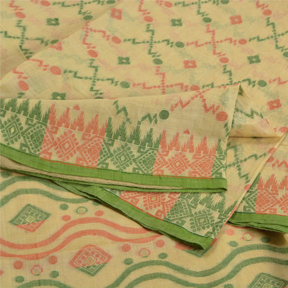 Sanskriti Vintage Cream Sarees 100% Pure Cotton Woven Premium Sari Craft Sustainable Fabric