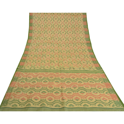 Sanskriti Vintage Cream Sarees 100% Pure Cotton Woven Premium Sari Craft Sustainable Fabric