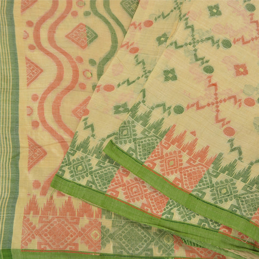 Sanskriti Vintage Cream Sarees 100% Pure Cotton Woven Premium Sari Craft Sustainable Fabric