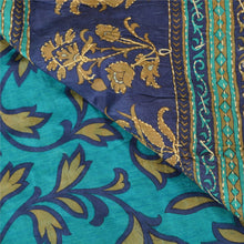 Load image into Gallery viewer, Sanskriti Vintage Blue Sarees Pure Silk Hand Beaded Kantha Sari Craft Fabric
