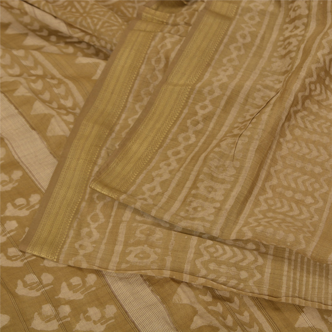 Sanskriti Vintage Green Sarees Pure Cotton Hand-Block Print Sari Craft Fabric
