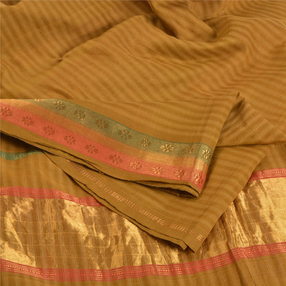 Sanskriti Vintage Mustard Indian Sarees Pure Cotton Woven Zari Sari Craft Sustainable Fabric