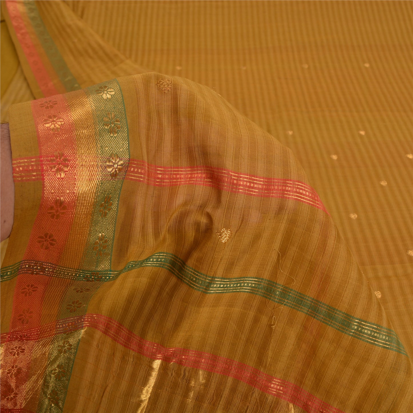 Sanskriti Vintage Mustard Indian Sarees Pure Cotton Woven Zari Sari Craft Sustainable Fabric