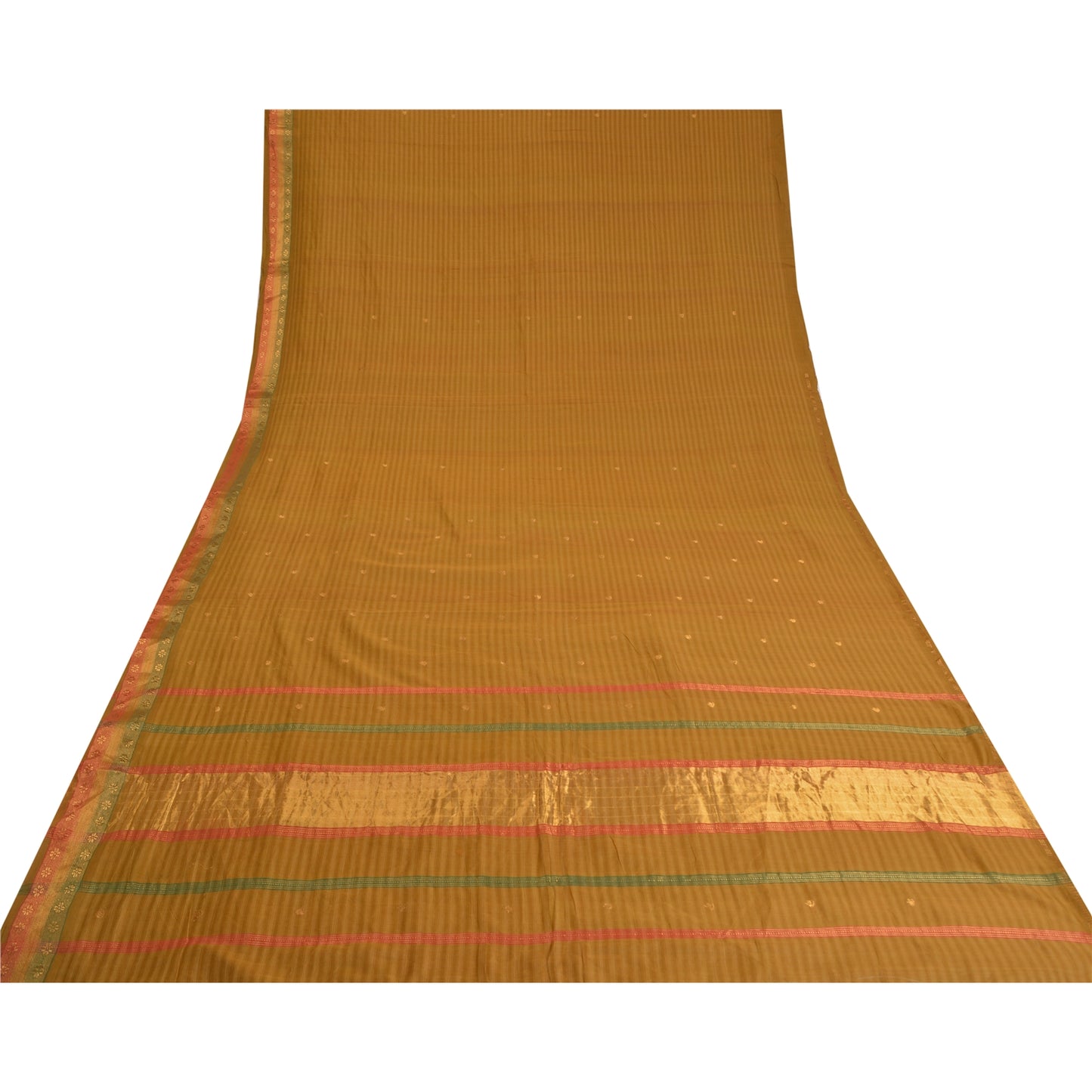 Sanskriti Vintage Mustard Indian Sarees Pure Cotton Woven Zari Sari Craft Sustainable Fabric