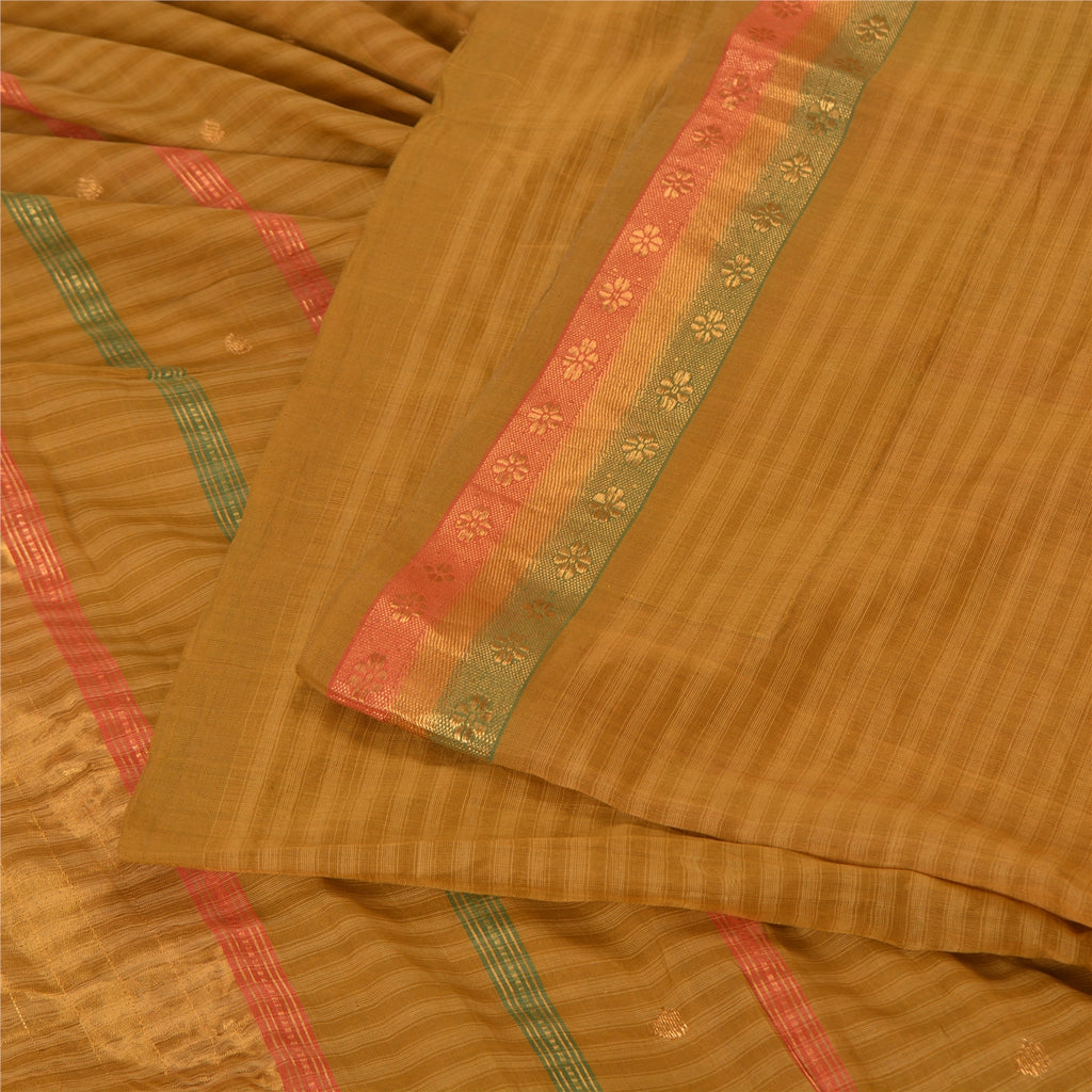 Sanskriti Vintage Mustard Indian Sarees Pure Cotton Woven Zari Sari Craft Sustainable Fabric