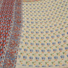 Load image into Gallery viewer, Sanskriti Vintage Ivory/Blue Sarees Pure Cotton Kalamkari Printed Sari Fabric
