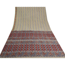 Load image into Gallery viewer, Sanskriti Vintage Ivory/Blue Sarees Pure Cotton Kalamkari Printed Sari Fabric
