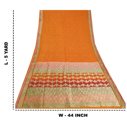 Санскритские винтажные шафрановые индийские сари из чистого шелка, тканые зари-сари, ремесленная устойчивая ткань