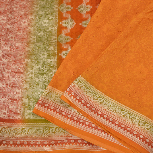 Sanskriti Vintage Saffron Indian Sarees Pure Silk Woven Zari Sari Craft Sustainable Fabric