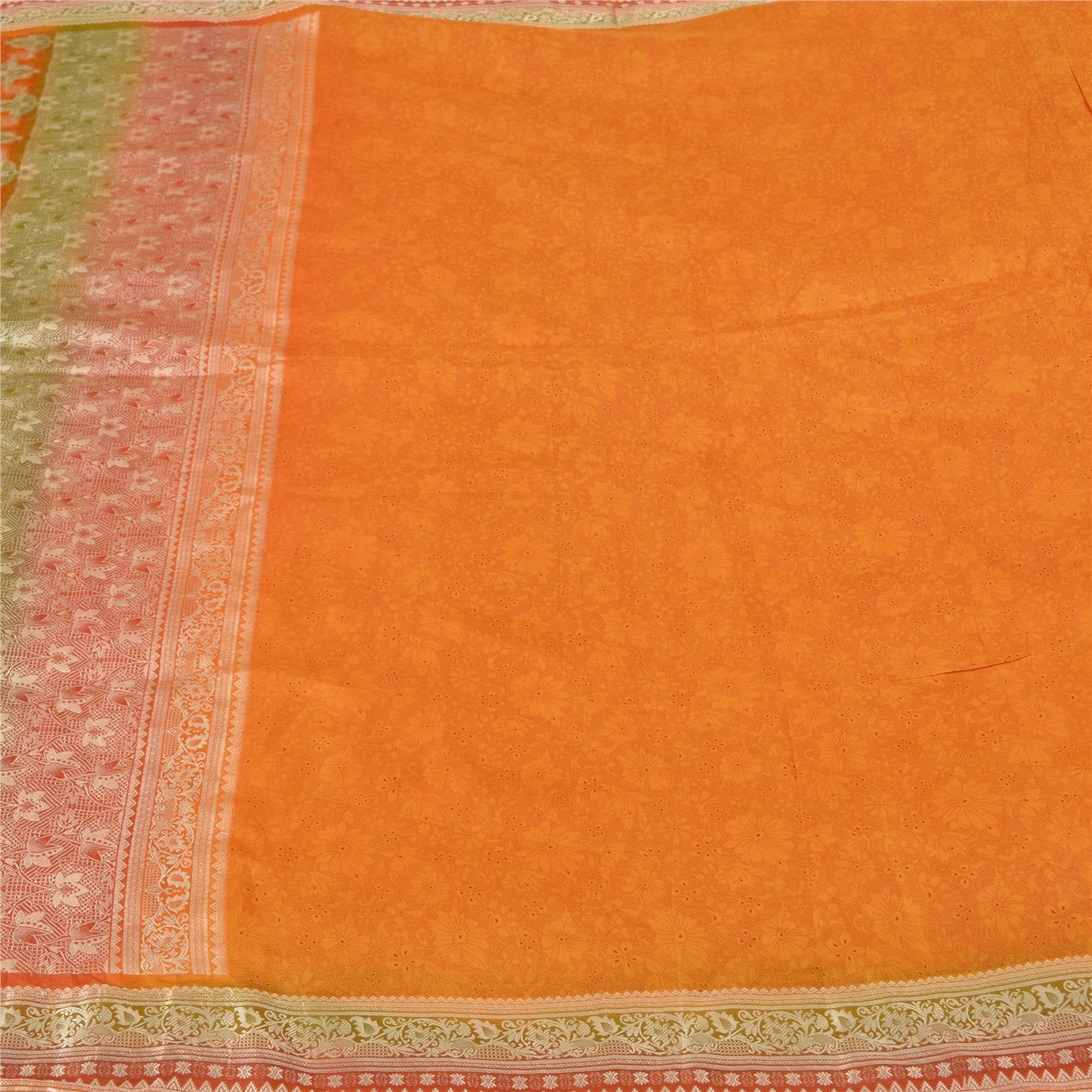 Санскритские винтажные шафрановые индийские сари из чистого шелка, тканые зари-сари, ремесленная устойчивая ткань