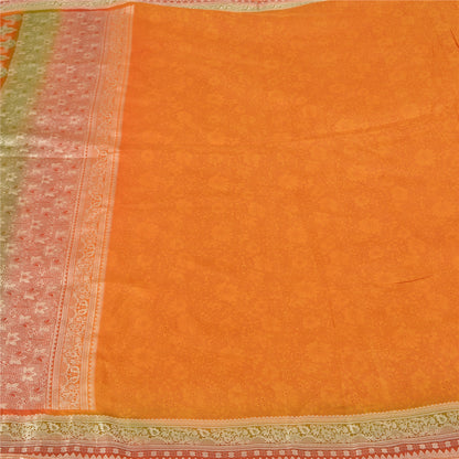 Санскритские винтажные шафрановые индийские сари из чистого шелка, тканые зари-сари, ремесленная устойчивая ткань