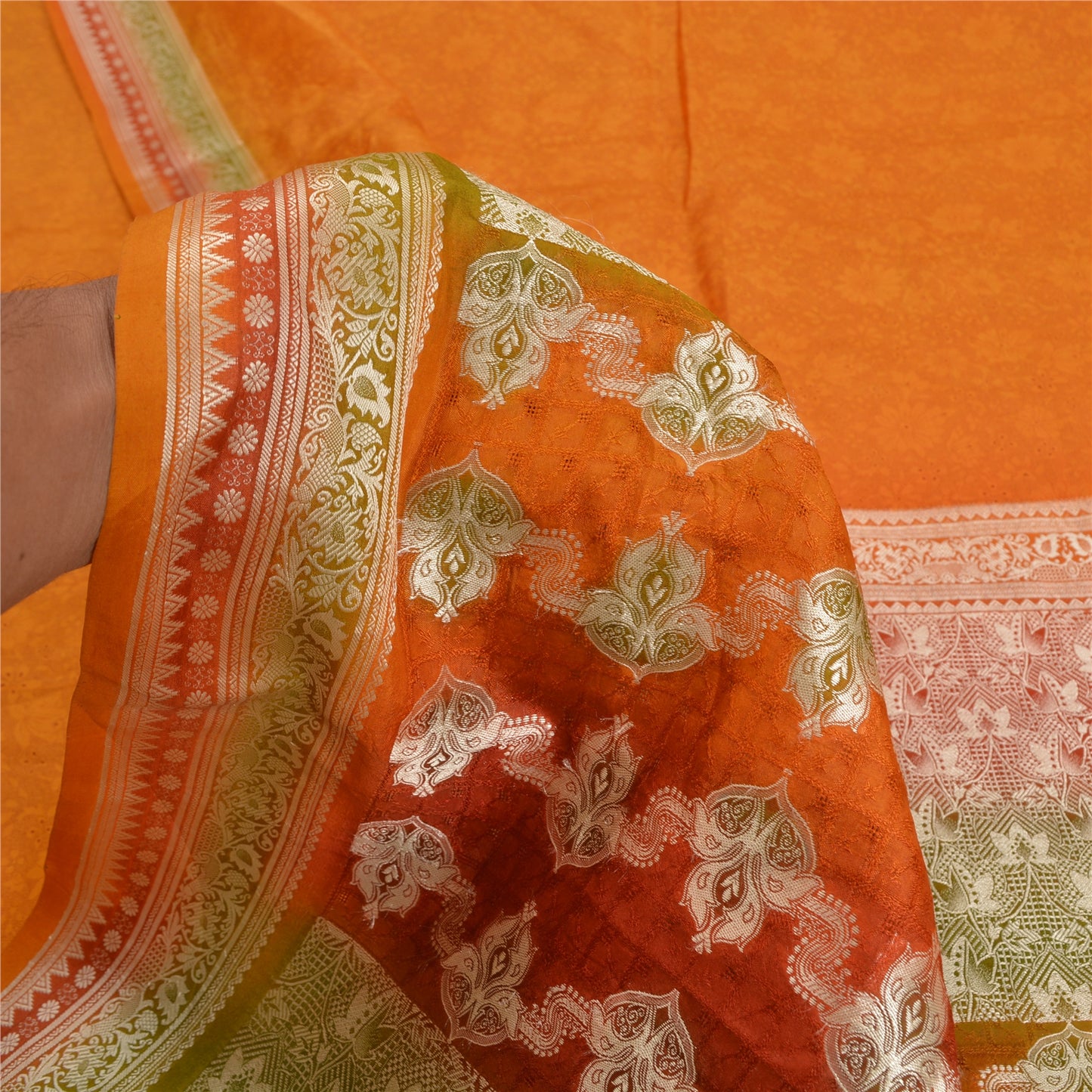 Санскритские винтажные шафрановые индийские сари из чистого шелка, тканые зари-сари, ремесленная устойчивая ткань