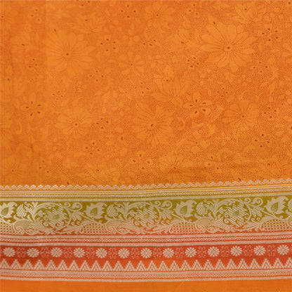 Санскритские винтажные шафрановые индийские сари из чистого шелка, тканые зари-сари, ремесленная устойчивая ткань