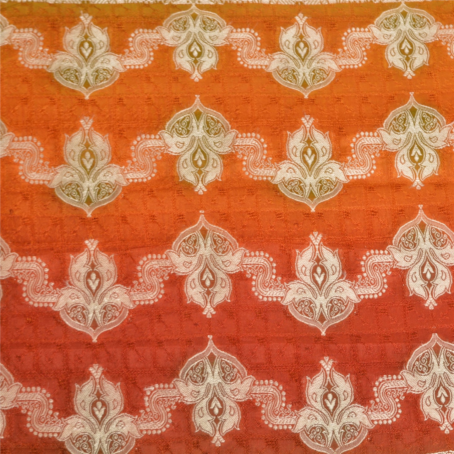 Санскритские винтажные шафрановые индийские сари из чистого шелка, тканые зари-сари, ремесленная устойчивая ткань