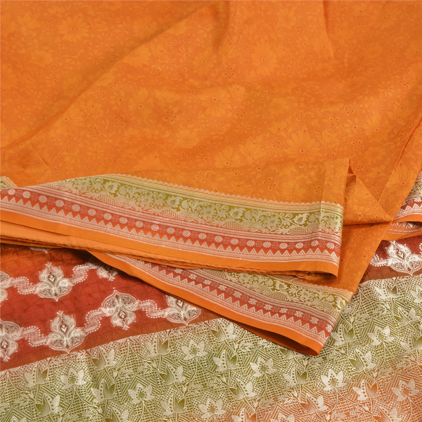 Санскритские винтажные шафрановые индийские сари из чистого шелка, тканые зари-сари, ремесленная устойчивая ткань