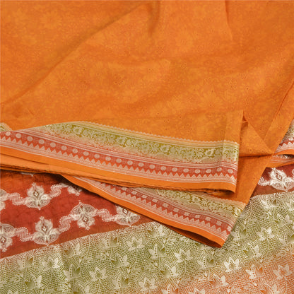 Санскритские винтажные шафрановые индийские сари из чистого шелка, тканые зари-сари, ремесленная устойчивая ткань
