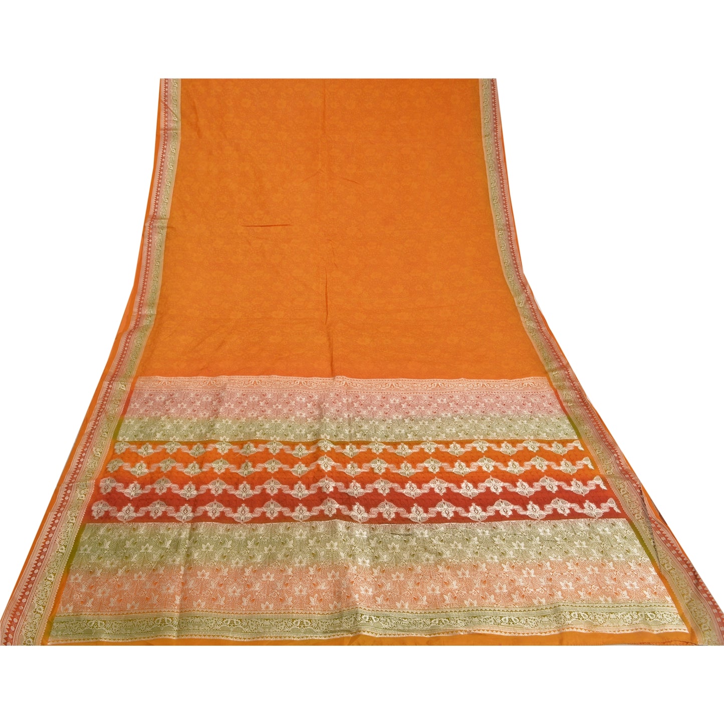 Санскритские винтажные шафрановые индийские сари из чистого шелка, тканые зари-сари, ремесленная устойчивая ткань